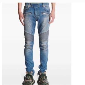 BALMAIN INDIGO BIKER JEANS SZ 34